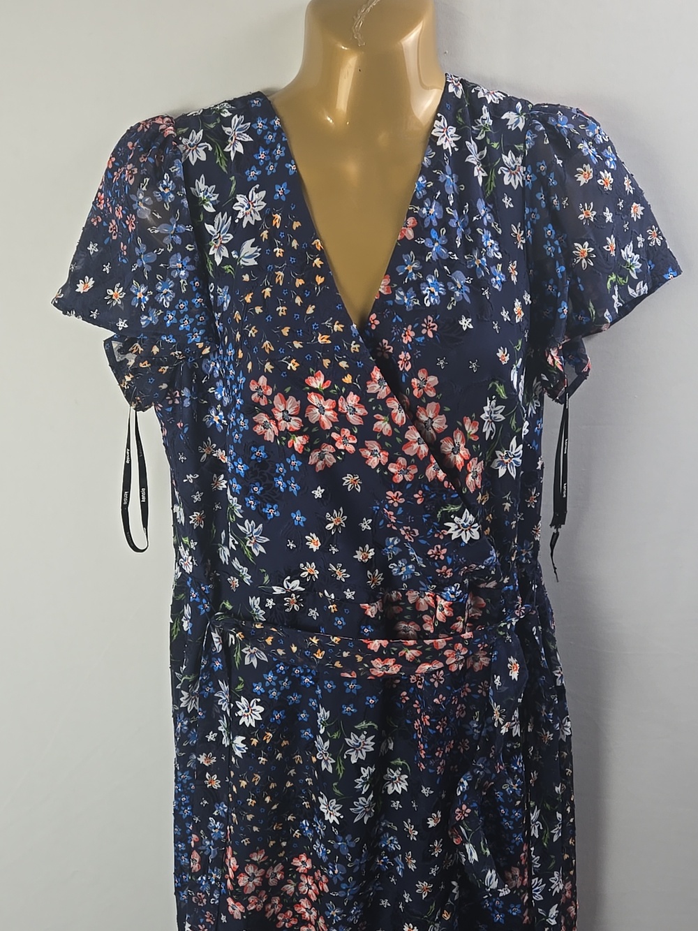 Kensie Women's Blue Floral Ruffle Midi Dress Sz 13 V-Neck Whimsical Fairy Boho - Picture 2 of 10